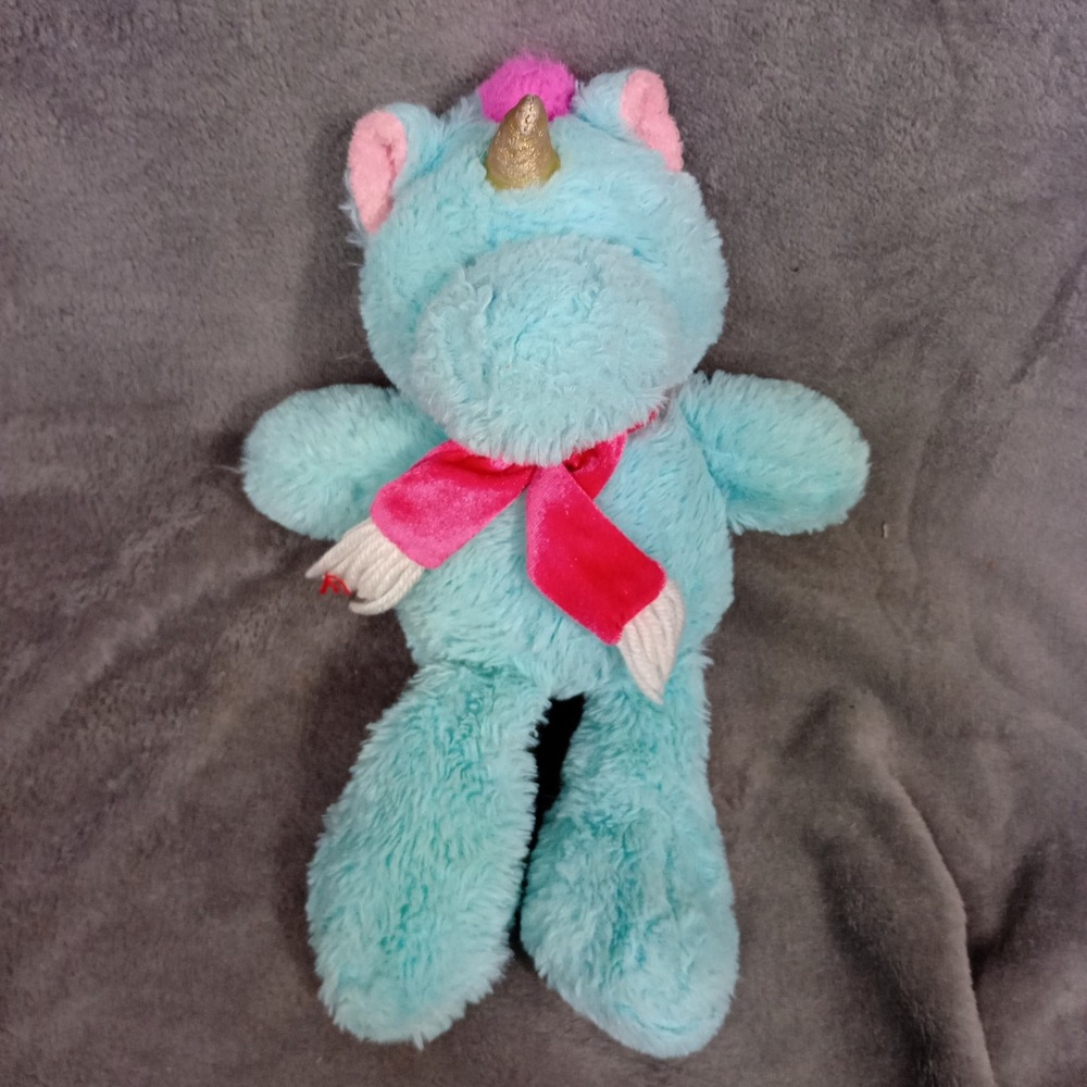 Unicorn Blue Plush Stuffed Animal Gold Horn  Animal Adventure Toy Pink Hair/Tail